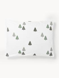 Taie d'oreiller en percale de coton avec sapins Darina, Blanc, vert, gris, larg. 50 x long. 70 cm