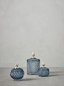 Kleine Aufbewahrungsdose Miya, Glas, Graublau, Goldfarben, Ø 9 x H 11 cm