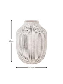 Vase déco rainuré en grès Cream, Grès cérame, Blanc, Ø 15 x haut. 21 cm