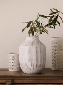 Vase déco rainuré en grès Cream, Grès cérame, Blanc, Ø 15 x haut. 21 cm