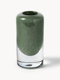 Kleine mondgeblazen vaas Dylla met luchtbellen, H 16, Natronkalkglas, Groen, transparant, Ø 8 x W 16 cm