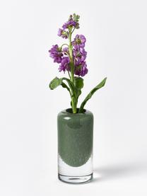 Kleine mundgeblasene Vase Dylla mit Luftbläschen, H 16, Kalknatronglas, Grün, Transparent, Ø 8 x H 16 cm