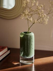 Vaso piccolo in vetro soffiato con bolle d'aria Dylla, alt. 16 cm, Vetro sodico-calcico, Verde trasparente, Ø 8 x Alt. 16 cm