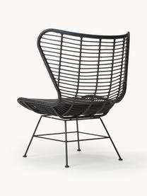 Sillón orejero de poliratán Costa, Asiento: red de polietileno, Estructura: metal con pintura en polv, Negro, An 90 x F 89 cm