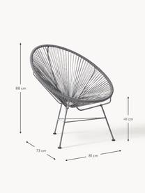 Loungefauteuil Bahia van kunststoffen vlechtwerk, Zitvlak: kunststof, Frame: gepoedercoat metaal, Donkergrijs, B 81 x D 73 cm