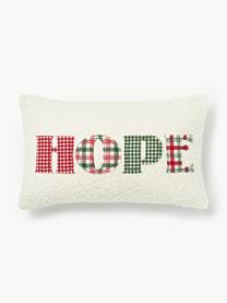 Bouclé-Kissenhülle Lysander, Bouclé (90 % Polyester, 10 % Acryl), Off White mit Hope-Aufdruck, B 30 x L 50 cm