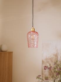Kleine hanglamp Rania in roze, Lampenkap: glas, Baldakijn: gepoedercoat metaal, Decoratie: gepoedercoat metaal, Roze, goudkleurig, Ø 14 x H 20 cm