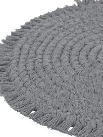 Set de table rond en tissu à franges Vera, 100 % coton, Gris, Ø 38 cm