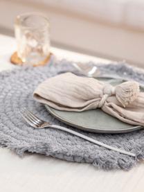 Set de table rond en tissu à franges Vera, 100 % coton, Gris, Ø 38 cm