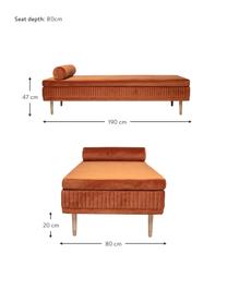 Chaise longue in velluto marrone ruggine Hailey, Rivestimento: velluto di poliestere, Sottostruttura: legno di eucalipto compen, Piedini: legno di quercia metallo, Velluto marrone ruggine, Larg. 190 x Prof. 80 cm