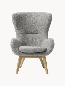 Fauteuil à oreilles en peluche pieds en bois Wing, Peluche gris, larg. 77 x prof. 89 cm