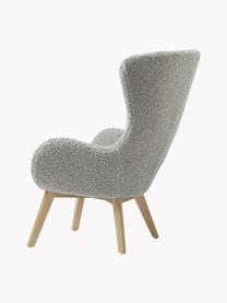 Fauteuil à oreilles en peluche pieds en bois Wing, Peluche gris, larg. 77 x prof. 89 cm