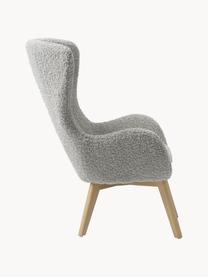 Fauteuil à oreilles en peluche pieds en bois Wing, Peluche gris, larg. 77 x prof. 89 cm