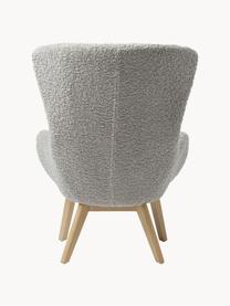 Fauteuil à oreilles en peluche pieds en bois Wing, Peluche gris, larg. 77 x prof. 89 cm