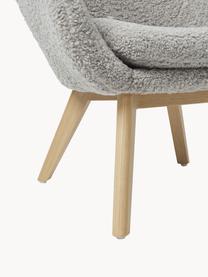 Fauteuil à oreilles en peluche pieds en bois Wing, Peluche gris, larg. 77 x prof. 89 cm