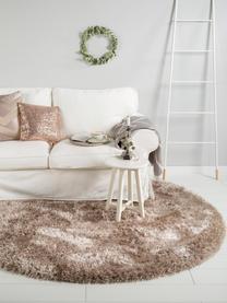 Glänzender Hochflor-Teppich Lea in Beige, rund, Flor: 50% Polyester, 50% Polypr, Beige, Ø 200 cm (Größe L)