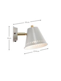 Verstelbare Retro wandlamp Pine met stekker, Lampenkap: gecoat metaal, Decoratie: gecoat metaal, Grijs, messingkleurig, 14 x 20 cm