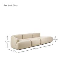 Chaise-longue componibile Sofia, Rivestimento: 100% polipropilene Con 23, Struttura: legno di pino massiccio, , Piedini: plastica, Tessuto beige, Larg. 340 x Prof. 95 cm, schienale a destra