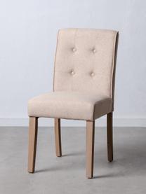 Krzesło tapicerowane z lnu Capitone, Tapicerka: len, 230g/m2, Nogi: drewno kauczukowe, Beżowy, S 47 x G 52 cm