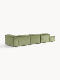 Chaise longue XL componibile in velluto a coste Lennon, Rivestimento: velluto a coste (92% poli, Struttura: legno di pino massiccio, , Piedini: plastica I piedini si tro, Velluto a coste verde oliva, Larg. 357 x Prof. 119 cm, schienale a sinistra