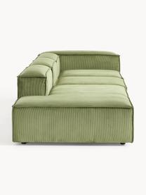 Chaise longue XL componibile in velluto a coste Lennon, Rivestimento: velluto a coste (92% poli, Struttura: legno di pino massiccio, , Piedini: plastica I piedini si tro, Velluto a coste verde oliva, Larg. 357 x Prof. 119 cm, schienale a sinistra