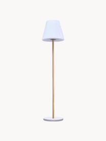 Lámpara de pie solar regulable de madera Standby, Pantalla: polietileno, Blanco, beige, Ø 34 x Al 150 cm