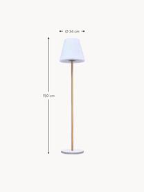 Dimbare solar vloerlamp Standby met houten voet, Lampenkap: polyethyleen, Lampvoet: hout, Wit, lichtbruin, Ø 34 x H 150 cm