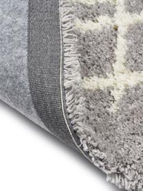 Flauschiger Hochflor-Teppich Amelie, handgetuftet, Flor: 100 % Polyester, Grau, Cremeweiß, B 80 x L 150 cm (Größe XS)