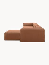 Modulares Sofa Lennon (4-Sitzer) mit Hocker, Bezug: 100 % Polyester Der strap, Gestell: Massives Kiefernholz, Spe, Füße: Kunststoff Dieses Produkt, Webstoff Nougat, B 327 x T 207 cm