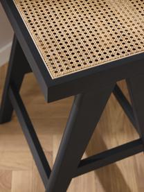 Tabouret de bar en cannage Sissi, Noir, beige clair, larg. 46 x haut. 65 cm