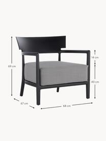 Fauteuil de jardin Cara, Tissu gris, pieds noirs, larg. 68 x prof. 67 cm