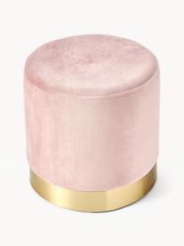 Pouf en velours Orchid, Velours rose pâle, socle doré, Ø 38 x haut. 38 cm