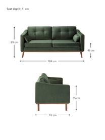 Fluwelen bank Alva (2-zits) in groen met houten poten, Bekleding: fluweel (hoogwaardig poly, Frame: massief grenenhout, Poten: massief gebeitst beukenho, Olijfkleurig, 184 x 92 cm