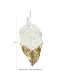 Adornos navideños hojas Leaves, 3 uds., Porcelana, Blanco, dorado, An 4 x Al 13 cm