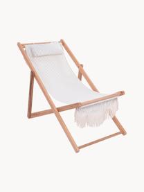 Sedia a sdraio pieghevole con frange Sling, Frange: cotone, Struttura: legno, Legno chiaro, verde salvia, bianco, Larg. 59 x Alt. 79 cm