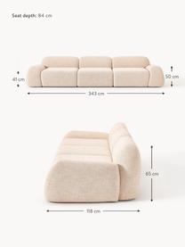 Sofá modular en tejido bouclé Wolke (4 plazas), Tapizado: tejido bouclé (96% poliés, Tapizado: espuma de poliuretano, ce, Estructura: madera de pino, madera de, Patas: plástico Este producto es, Bouclé melocotón, An 343 x F 118 cm