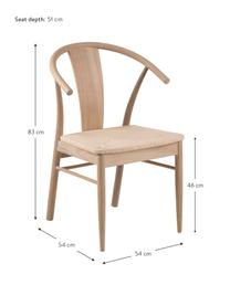 Houten armstoel Janik met biezen vlechtwerk, Frame: eiken, wit gepigmenteerd, Zitvlak: biezen vlechtwerk, Eikenhout, B 54 x H 54 cm