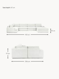 Sofa modułowa Russell, Tapicerka: 100% bawełna Dzięki tkani, Stelaż: lite drewno sosnowe, skle, Nogi: tworzywo sztuczne Ten pro, Tkanina w odcieniu złamanej bieli, S 412 x W 77 cm