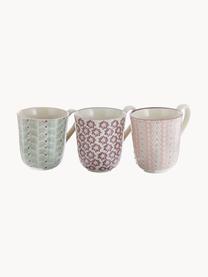 Tasses maison de campagne Maya, 3 élém., Grès cérame, Blanc cassé, mauve, vert sauge, rose pâle, Ø 9 x haut. 10 cm, 360 ml