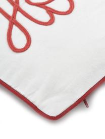 Geborduurde dubbelzijdige kussenhoes Santa met geruite achterzijde, 100% katoen, Beige, rood  Bies: rood, 30 x 50 cm