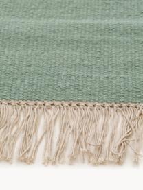 Tapis en laine tissé à la main avec franges Liv, 80 % laine, 20 % coton

Les tapis en laine peuvent perdre des fibres lors des premières semaines et des peluches peuvent se former, ce phénomène est naturel et diminue à mesure de votre usage et du temps, Vert sauge, larg. 80 x long. 150 cm (taille XS)