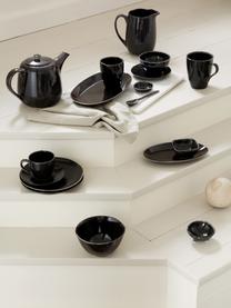 Tasses à café avec sous-tasses artisanales Nordic Coal, Grès cérame, Noir, chiné, Ø 8 x haut. 9 cm, 150 ml