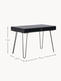 Psací stůl z masivního dřeva a kovu Tova, Mangové dřevo, lakované černou barvou, Š 110 cm, H 60 cm