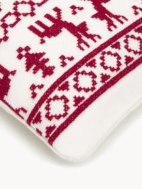Housse de coussin 45x45 brodée à motif norvégien Orkney, 100 % coton, Rouge, blanc crème, larg. 45 x long. 45 cm