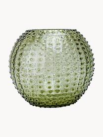Vase artisanal avec structure cloutée Hobnail Globe, Verre, Vert olive, Ø 25 x haut. 22 cm