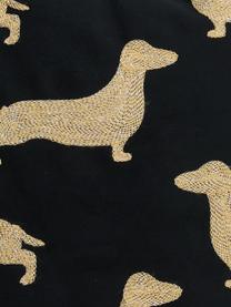 Besticktes Samt-Kissen Dachshund, mit Inlett, Bezug: Polyestersamt, Schwarz, Goldfarben, B 45 x L 45 cm