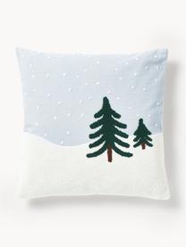 Kissenhülle Alaska mit winterlichem Motiv, 100 % Baumwolle, Hellblau, Dunkelgrün, Weiss, B 45 x L 45 cm