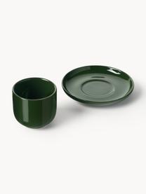 Tazzine da caffè in porcellana con piattino Nessa 4 pz, Porcellana a pasta dura di alta qualità smaltata, Verde scuro lucido, Ø 7 x Alt. 6 cm, 90 ml