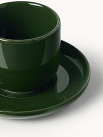 Tasses à expresso en porcelaine avec sous-tasses Nessa, 4 pièces, Porcelaine de haute qualité, émaillé, Vert foncé, haute brillance, Ø 7 x haut. 6 cm, 90 ml