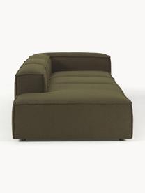 Modulaire XL chaise longue Lennon uit bouclé, Bekleding: bouclé (100% polyester) M, Frame: massief grenenhout, multi, Poten: kunststof Dit product is , Bouclé olijfgroen, B 357 x D 119 cm, armleuning rechts